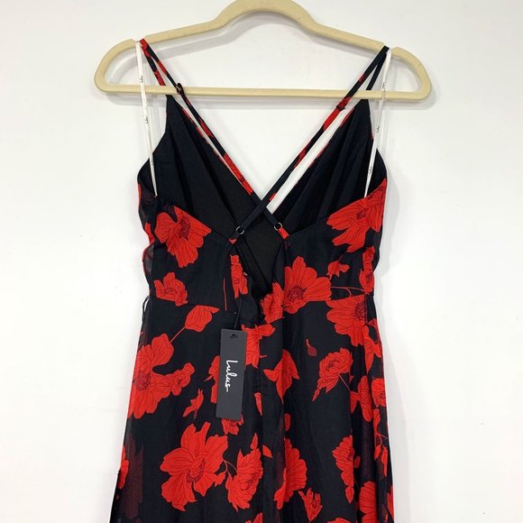 NWT LULU'S Best Occasion Black Floral Print Maxi Dress Sz M - Picture 6 of 9